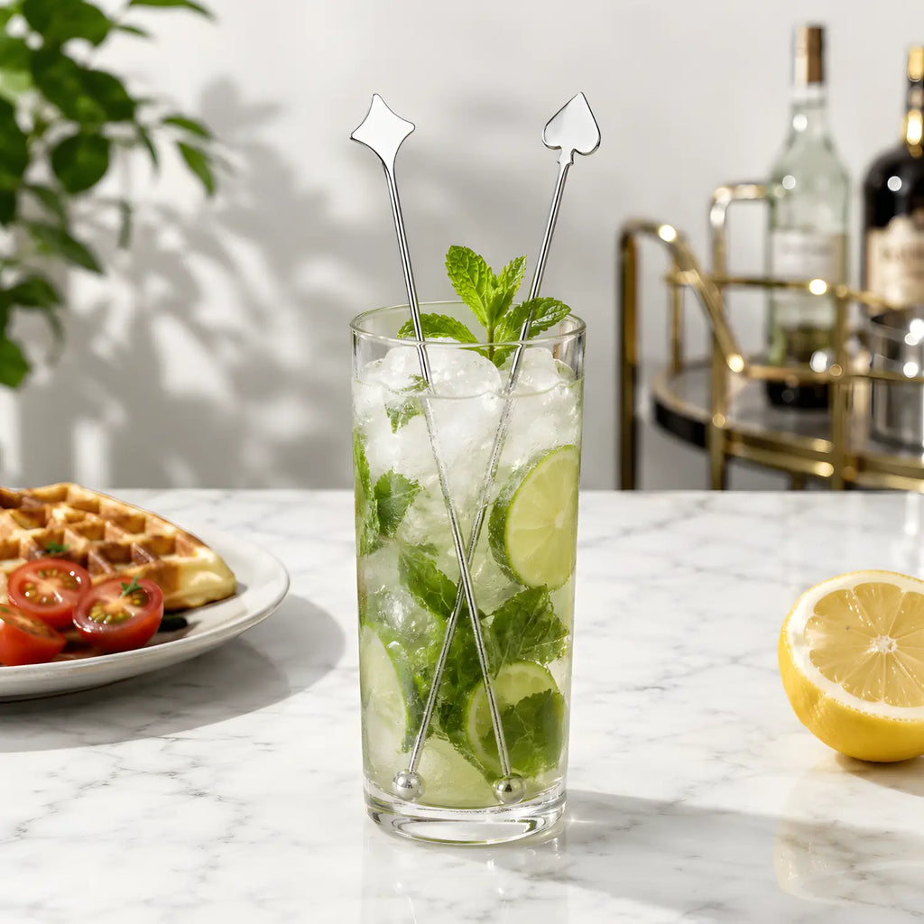 playing card swizzle sticks in cocktail