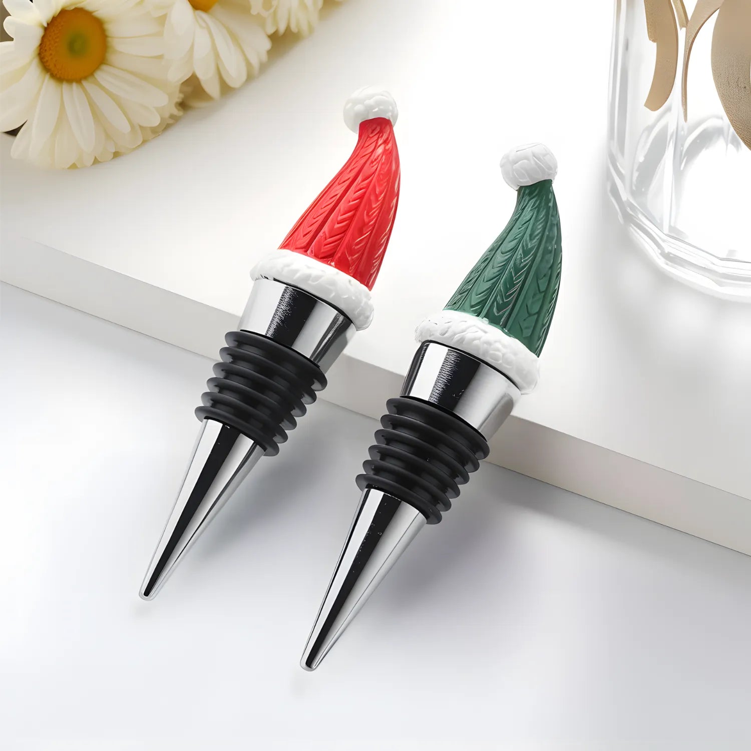santa hat wine stoppers detail view