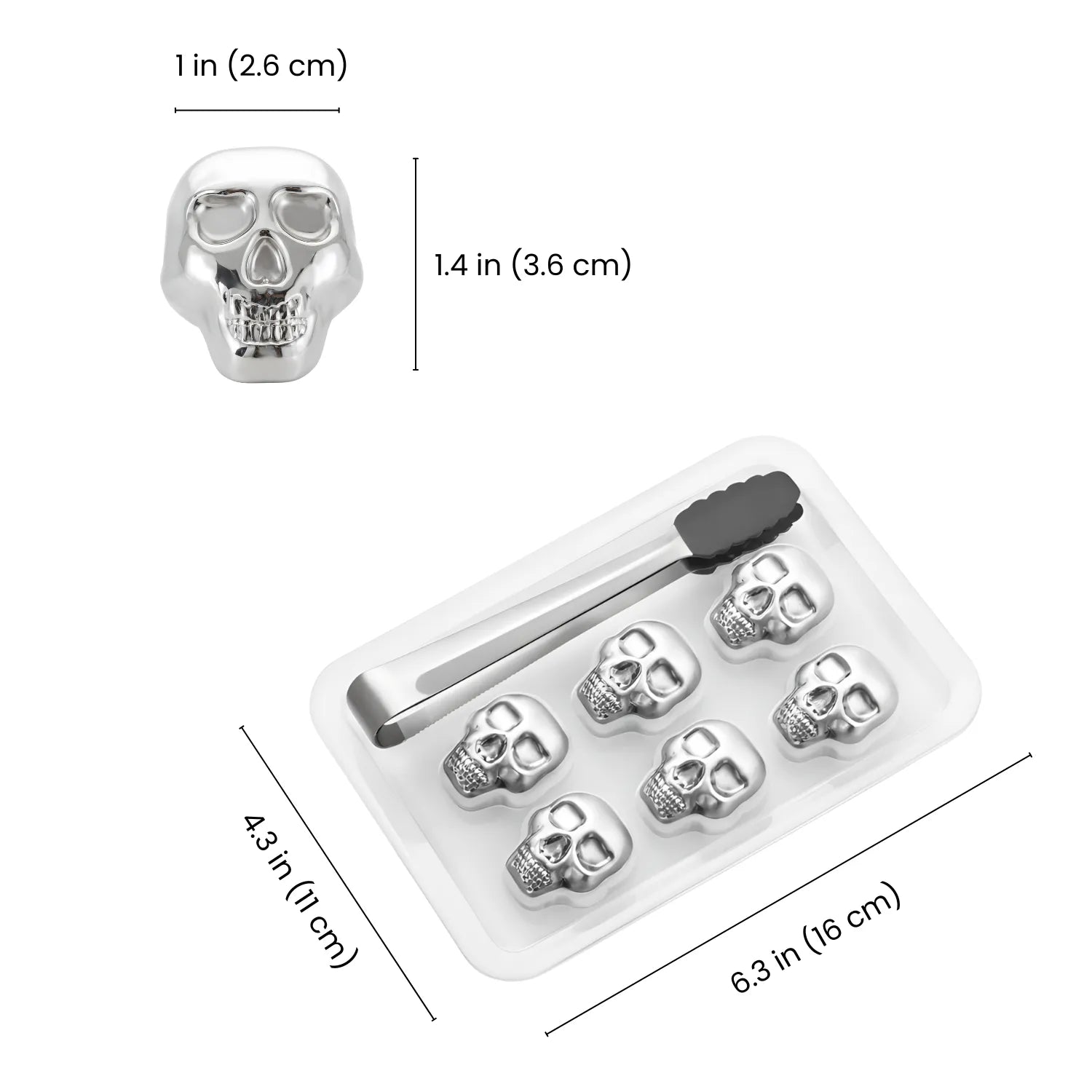 Skull Stainless Steel Ice Cubes dimensions
