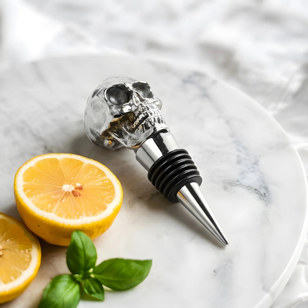skull wine stopper detail view