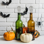 skull wine stoppers fitted on bottles