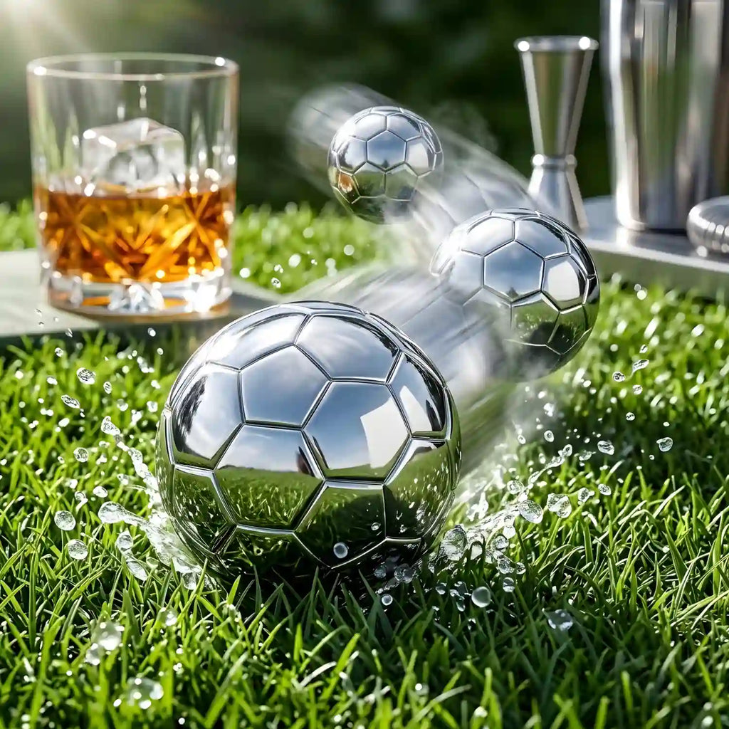 soccer stainless steel ice cubes detail view