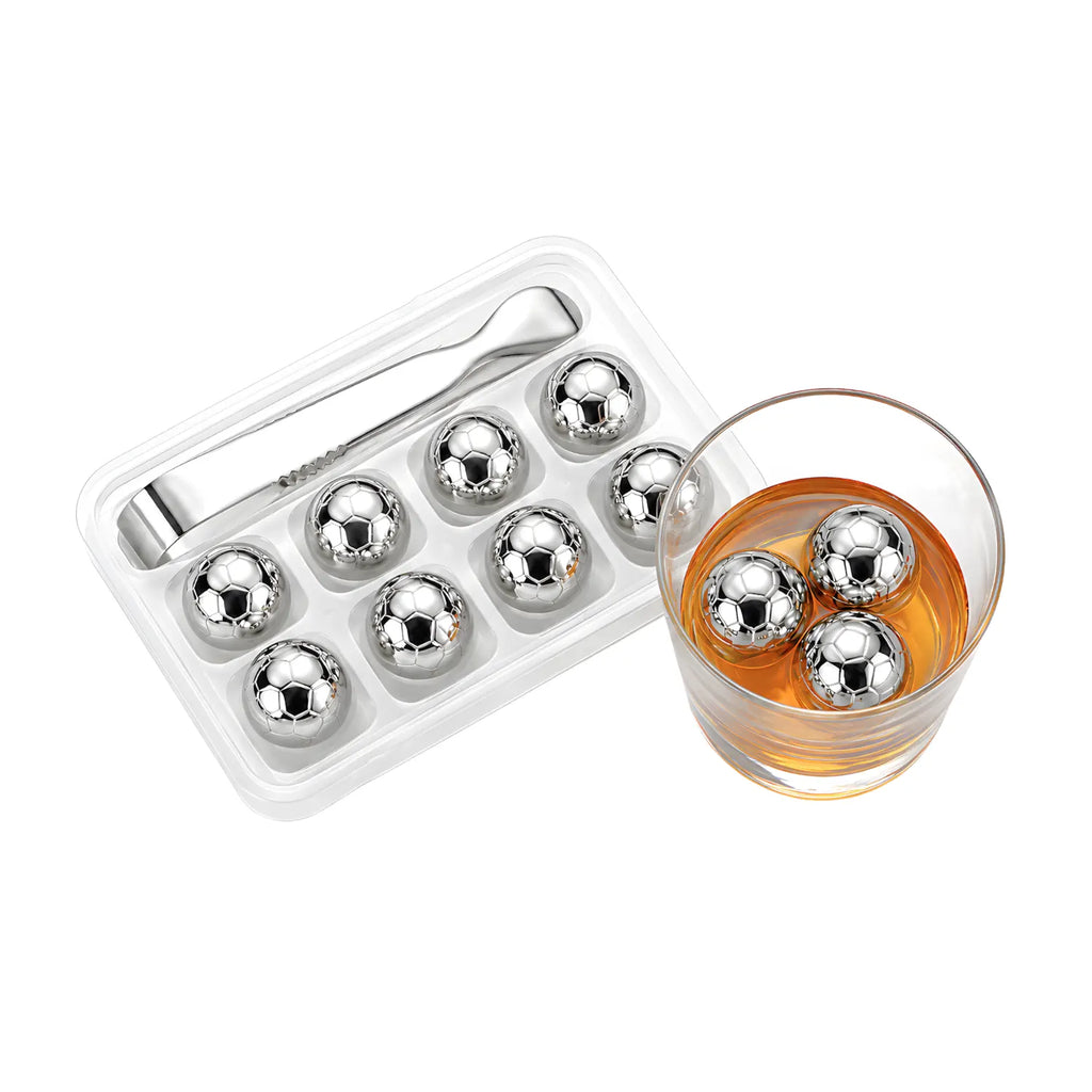 soccer stainless steel ice cubes set of 8