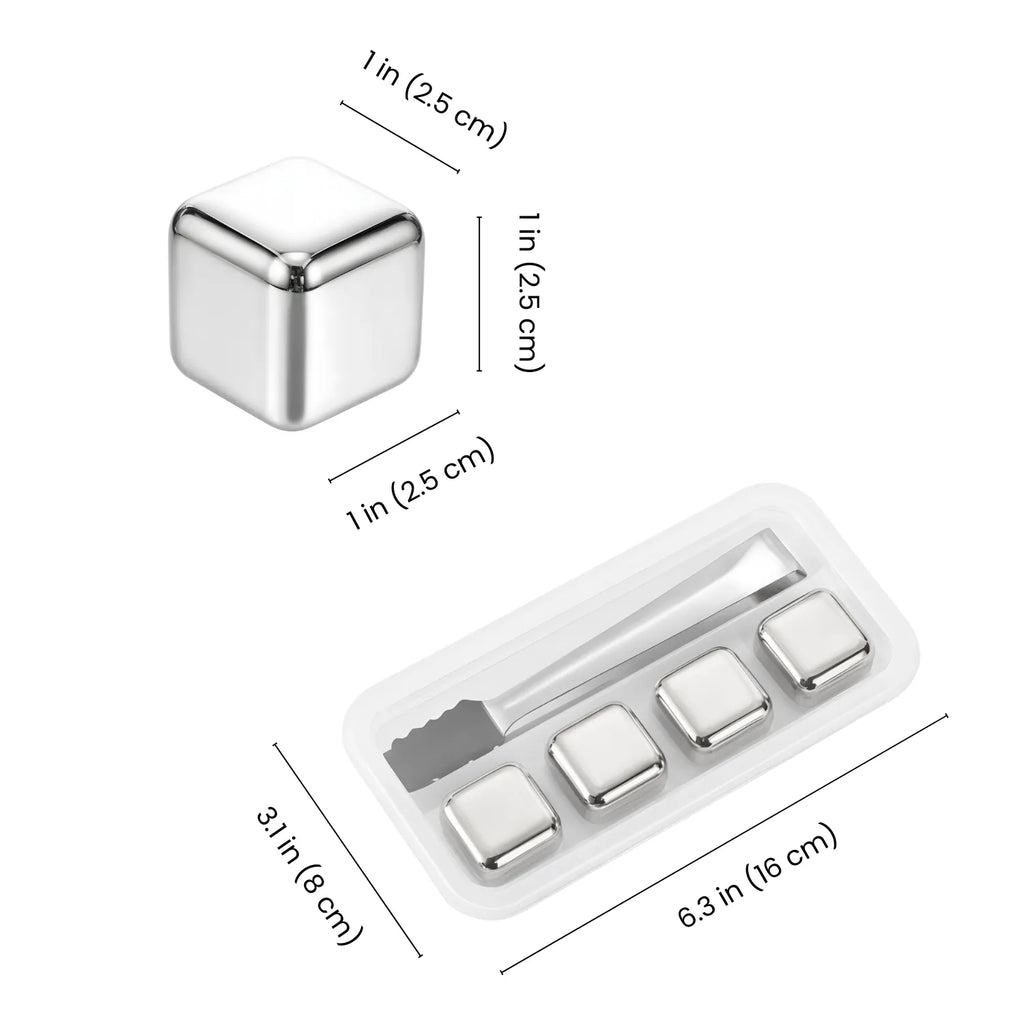 Stainless Steel Ice Cubes - Set of 4 dimensions