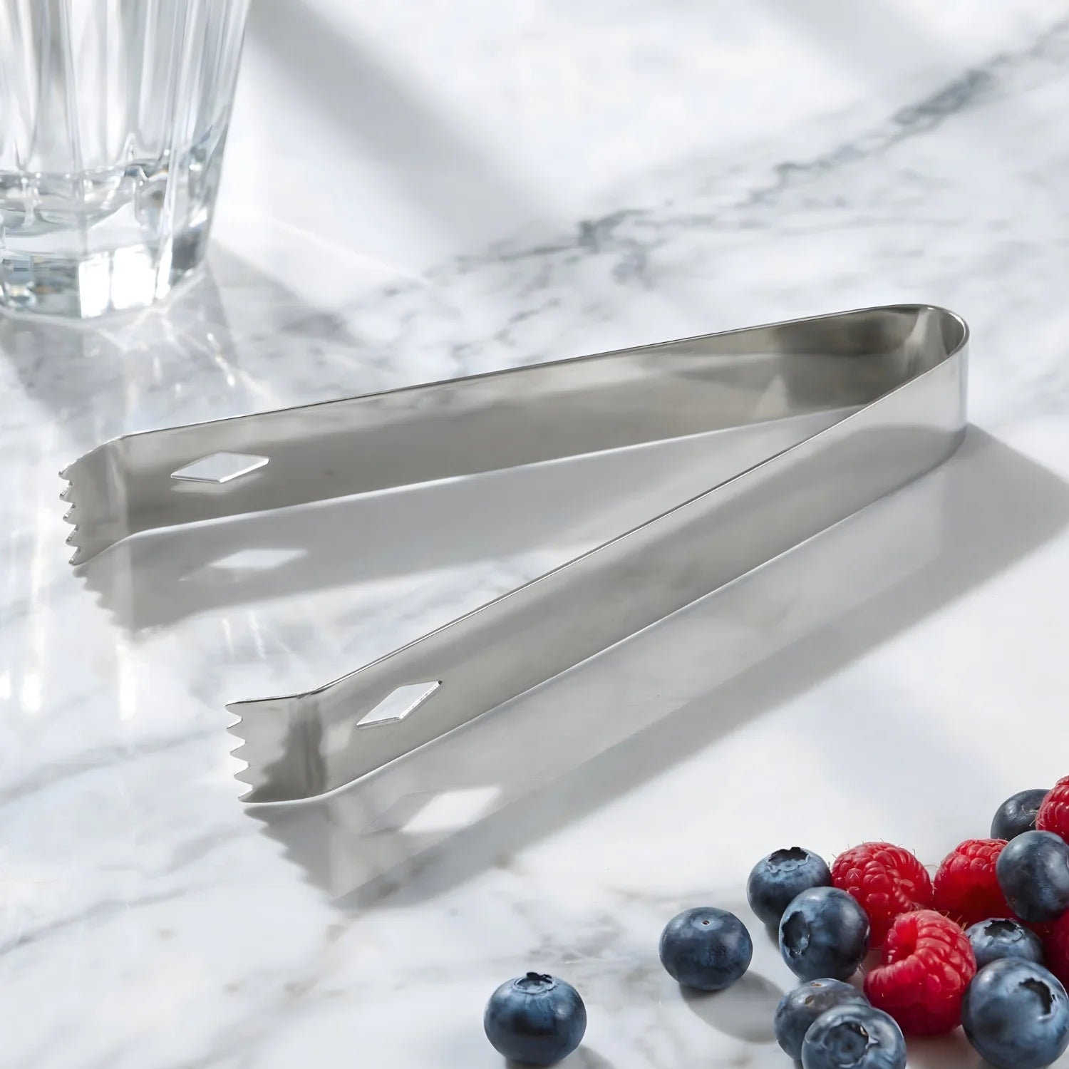 stainless steel ice tongs detail view