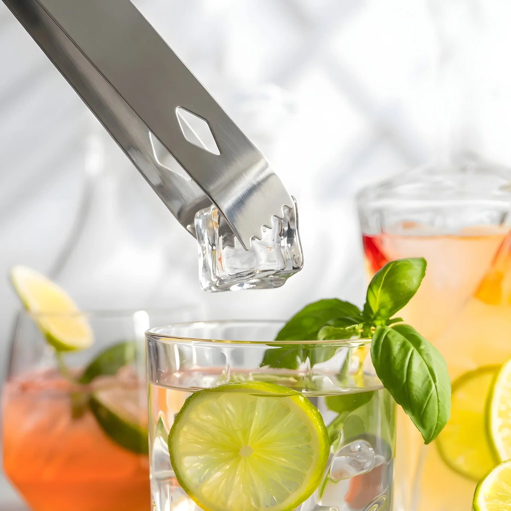 stainless steel ice tongs in use