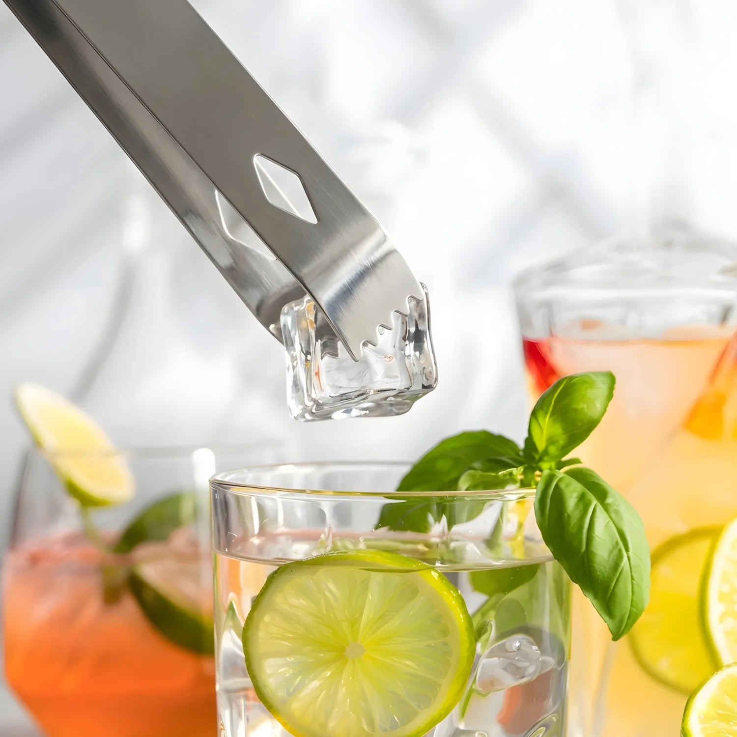 stainless steel ice tongs in use