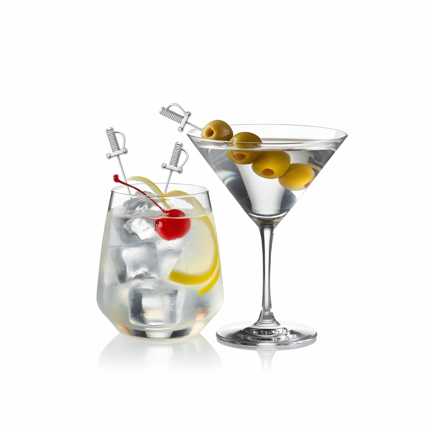 sword cocktail picks in use